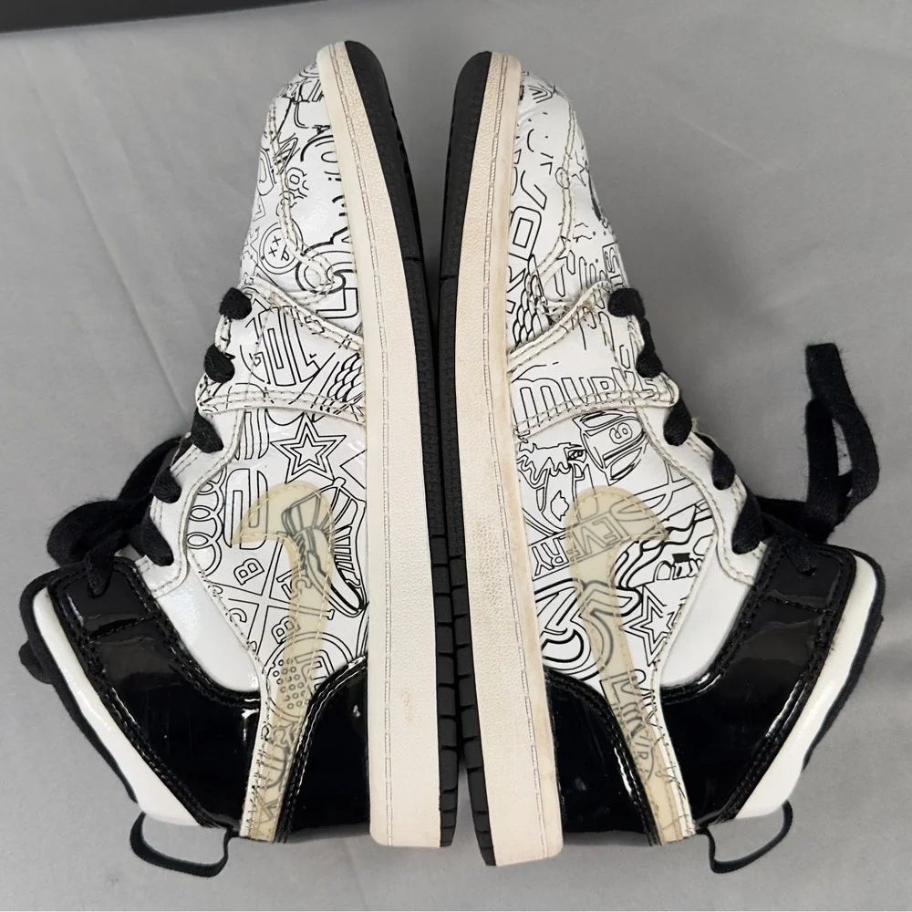 Jordan 1 Mid DIY Kids Shoes Black White Volt DC4098-100 Size 1Y